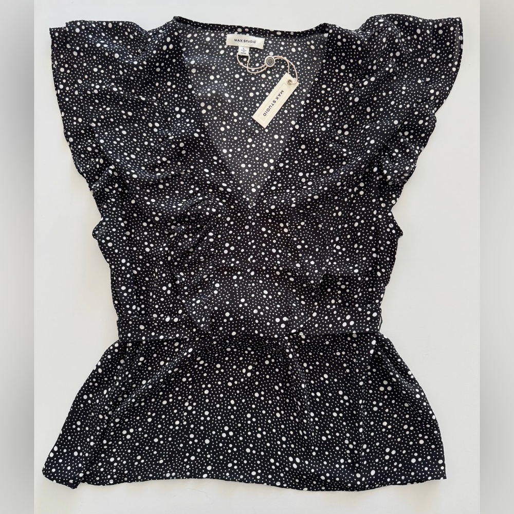 Max Studio Polka Dot Ruffle Blouse, Size Large - NWT - Picture 3 of 8